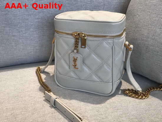 Saint Laurent 80S Vanity Bag in Carre Quilted Grain de Poudre Embossed Leather Blanc Vintage Replica