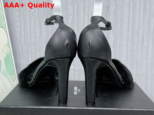 Saint Laurent Amber Sandals in Black Leather and Mink Fur Replica