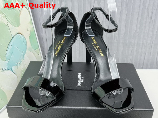 Saint Laurent Amber Sandals in Black Patent Leather Replica