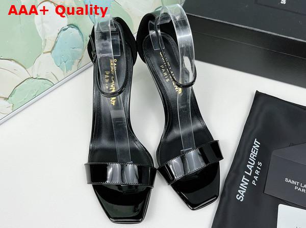 Saint Laurent Amber Sandals in Black Patent Leather Replica