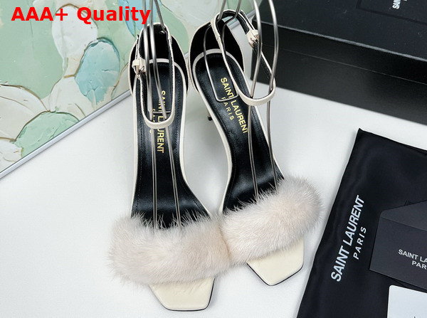 Saint Laurent Amber Sandals in White Leather and Mink Fur Replica