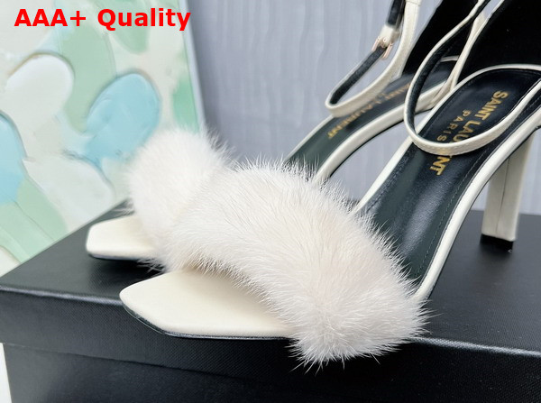 Saint Laurent Amber Sandals in White Leather and Mink Fur Replica