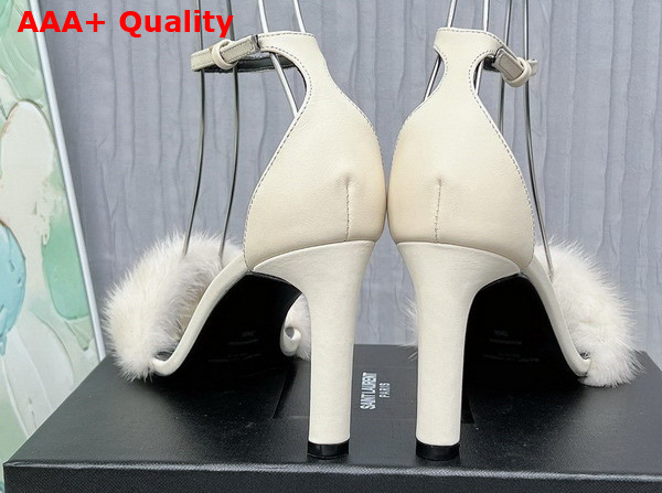 Saint Laurent Amber Sandals in White Leather and Mink Fur Replica