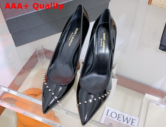 Saint Laurent Anja Pumps in Black Patent Leather Decorated with Metal Studs Replica