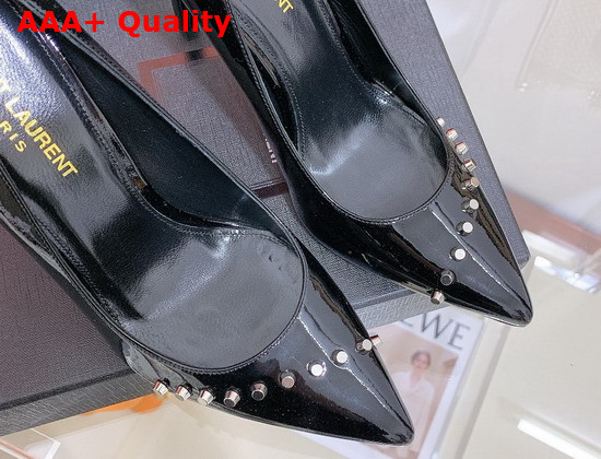 Saint Laurent Anja Pumps in Black Patent Leather Decorated with Metal Studs Replica