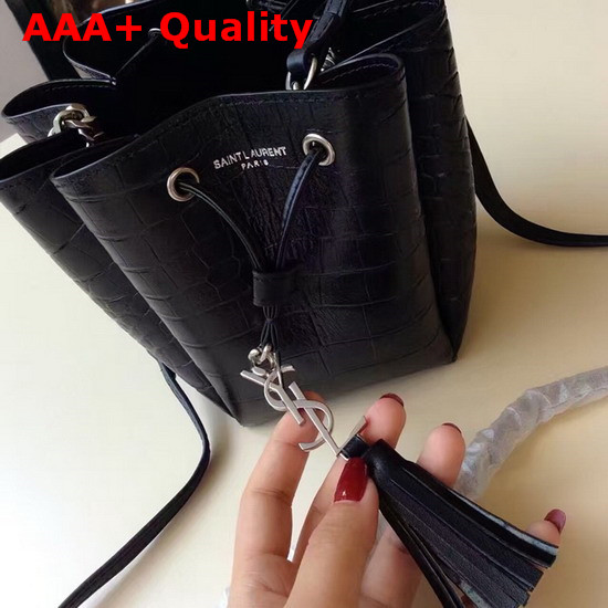 Saint Laurent Anja Small Bucket Bag in Black Crocodile Embossed Calfskin Replica