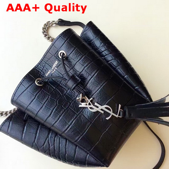 Saint Laurent Anja Small Bucket Bag in Black Crocodile Embossed Calfskin Replica