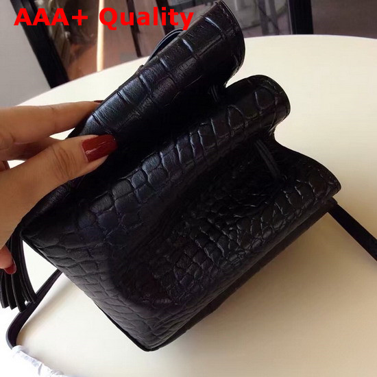 Saint Laurent Anja Small Bucket Bag in Black Crocodile Embossed Calfskin Replica