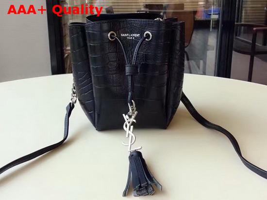 Saint Laurent Anja Small Bucket Bag in Black Crocodile Embossed Calfskin Replica