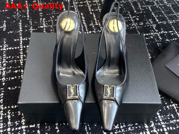 Saint Laurent Babylone Breteuil Slingback Pumps in Smooth Leather Black Replica