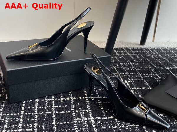 Saint Laurent Babylone Breteuil Slingback Pumps in Smooth Leather Black Replica