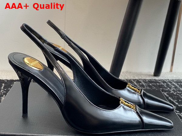 Saint Laurent Babylone Breteuil Slingback Pumps in Smooth Leather Black Replica