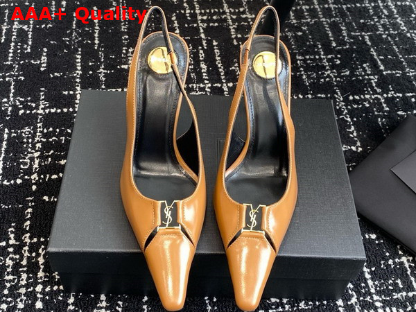 Saint Laurent Babylone Breteuil Slingback Pumps in Smooth Leather Macadamia Replica