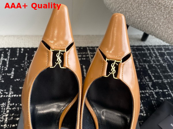 Saint Laurent Babylone Breteuil Slingback Pumps in Smooth Leather Macadamia Replica