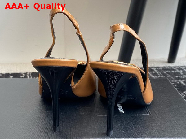 Saint Laurent Babylone Breteuil Slingback Pumps in Smooth Leather Macadamia Replica