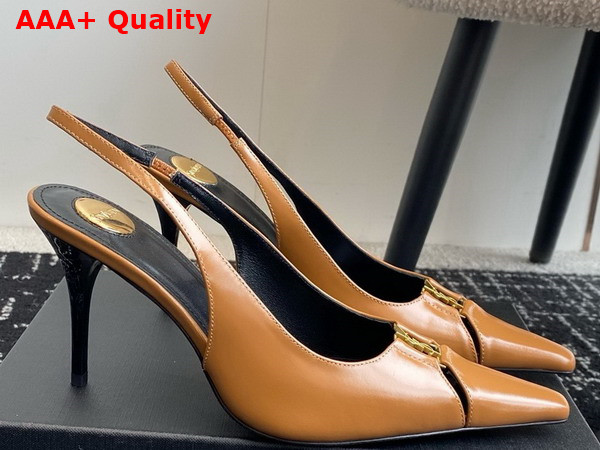 Saint Laurent Babylone Breteuil Slingback Pumps in Smooth Leather Macadamia Replica