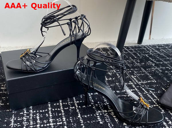 Saint Laurent Babylone Sandals in Black Smooth Leather Replica