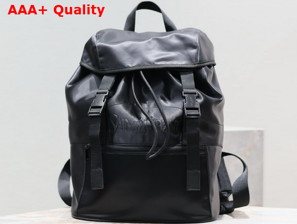 Saint Laurent Backpack in Econyl and Vegetable Tanned Leather Black Replica