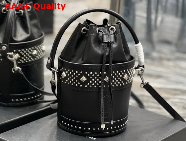 Saint Laurent Bahia Small Bucket Bag in Smooth Leather with Studs Noir Replica