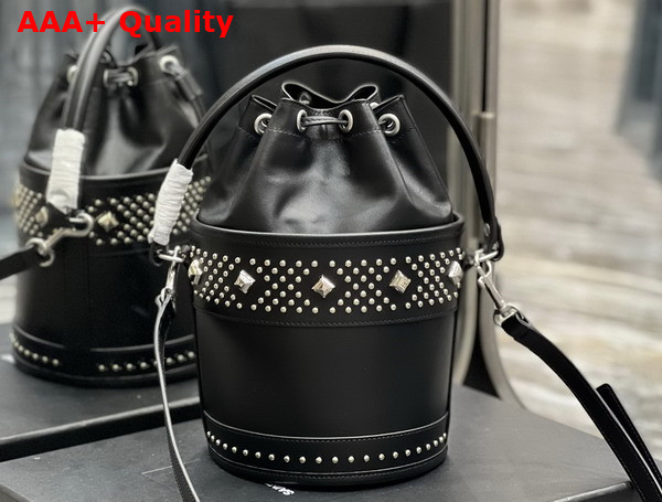 Saint Laurent Bahia Small Bucket Bag in Smooth Leather with Studs Noir Replica