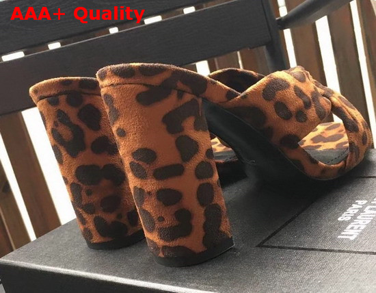 Saint Laurent Bianca Mules in Leopard Print Suede Natural Coffee Replica