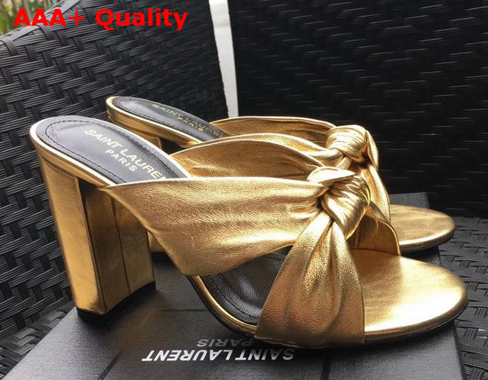 Saint Laurent Bianca Mules in Metallic Leather Gold Replica