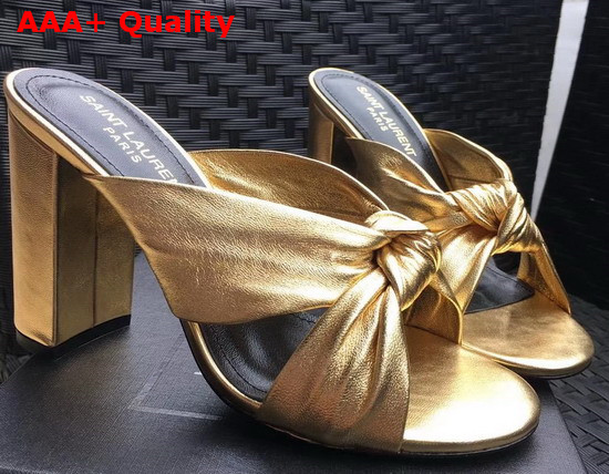 Saint Laurent Bianca Mules in Metallic Leather Gold Replica