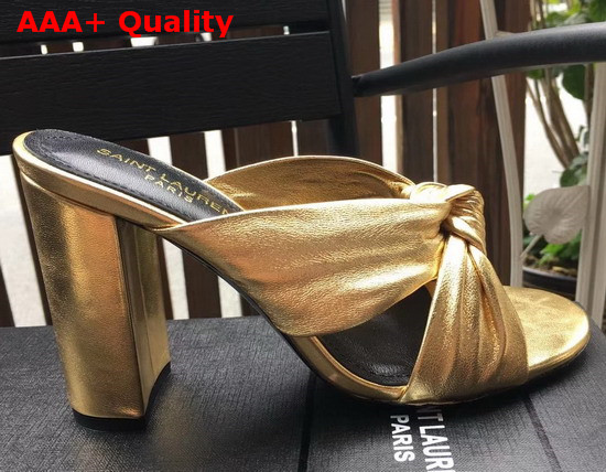 Saint Laurent Bianca Mules in Metallic Leather Gold Replica