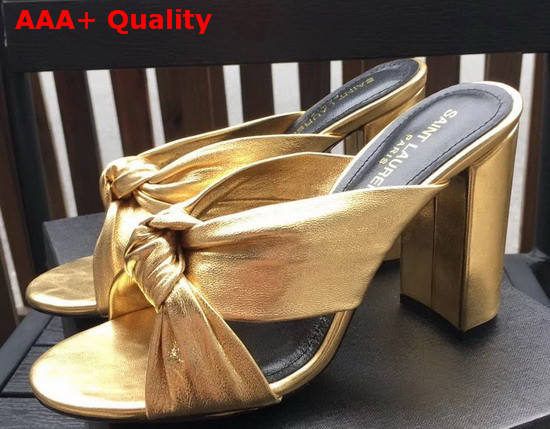 Saint Laurent Bianca Mules in Metallic Leather Gold Replica