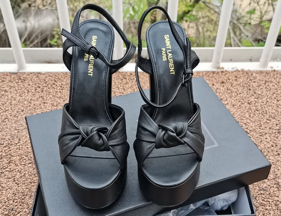 Saint Laurent Bianca Sandals in Smooth Leather Black Replica