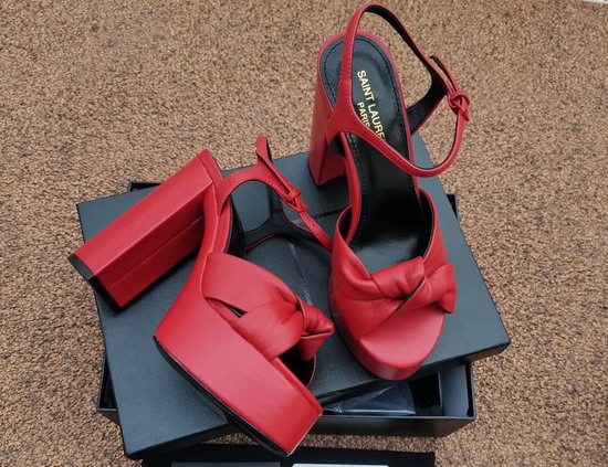 Saint Laurent Bianca Sandals in Smooth Leather Red Replica