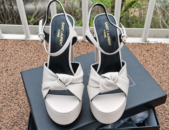 Saint Laurent Bianca Sandals in Smooth Leather White Replica