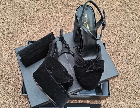 Saint Laurent Bianca Sandals in Velvet Black Replica