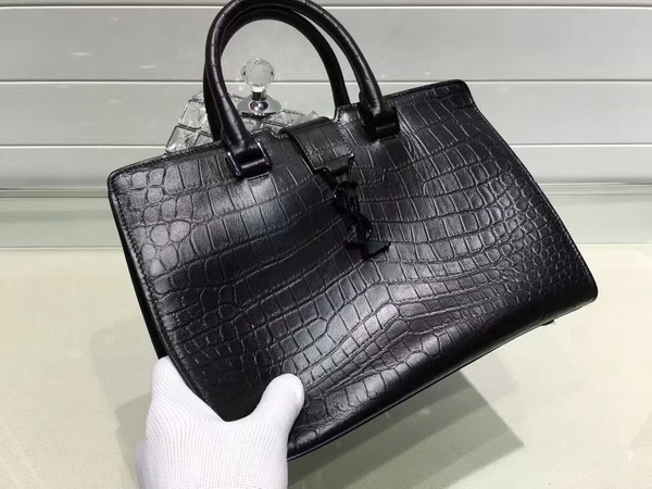 Saint Laurent Cabas Bag in Black Crocodile Embossed Leather for Sale