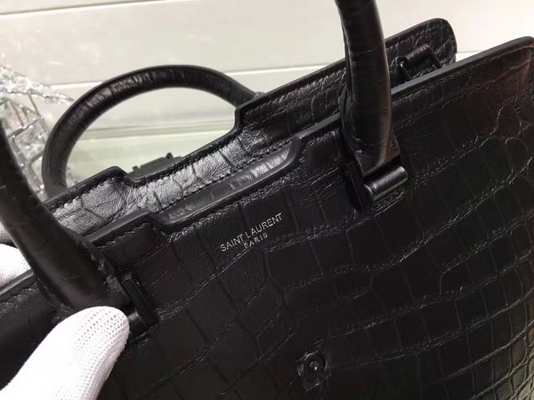 Saint Laurent Cabas Bag in Black Crocodile Embossed Leather for Sale