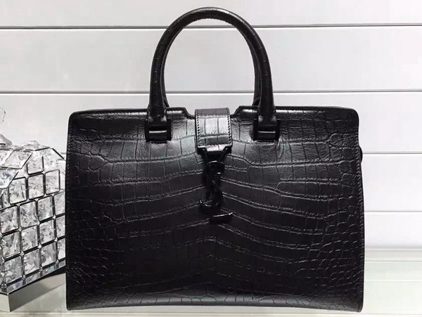 Saint Laurent Cabas Bag in Black Crocodile Embossed Leather for Sale