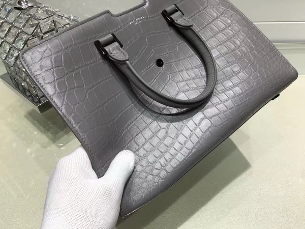 Saint Laurent Cabas Bag in Grey Crocodile Embossed Leather for Sale