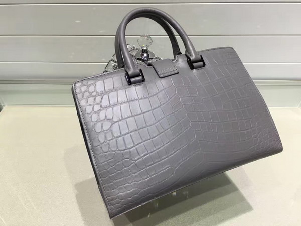 Saint Laurent Cabas Bag in Grey Crocodile Embossed Leather for Sale