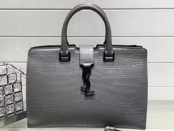 Saint Laurent Cabas Bag in Grey Crocodile Embossed Leather for Sale