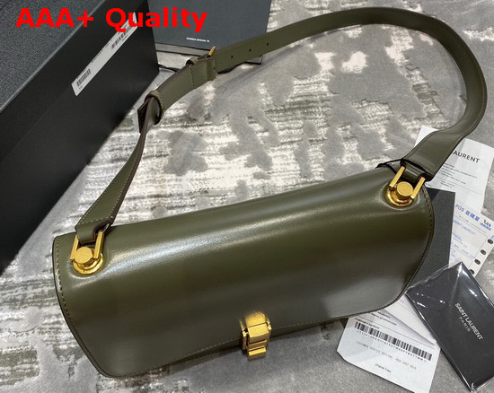 Saint Laurent Carre Satchel in Khaki Green Smooth Leather Replica