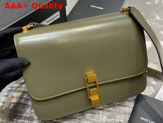 Saint Laurent Carre Satchel in Khaki Green Smooth Leather Replica