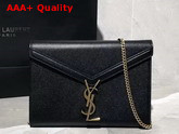 Saint Laurent Cassandra Chain Wallet in Black Grain De Poudre Embossed Leather Replica