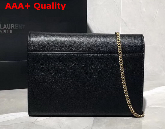 Saint Laurent Cassandra Chain Wallet in Black Grain De Poudre Embossed Leather Replica