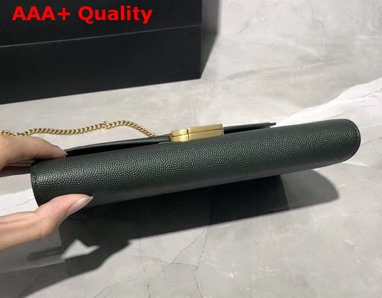 Saint Laurent Cassandra Chain Wallet in Dark Green Grain De Poudre Embossed Leather Replica