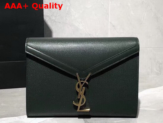 Saint Laurent Cassandra Chain Wallet in Dark Green Grain De Poudre Embossed Leather Replica