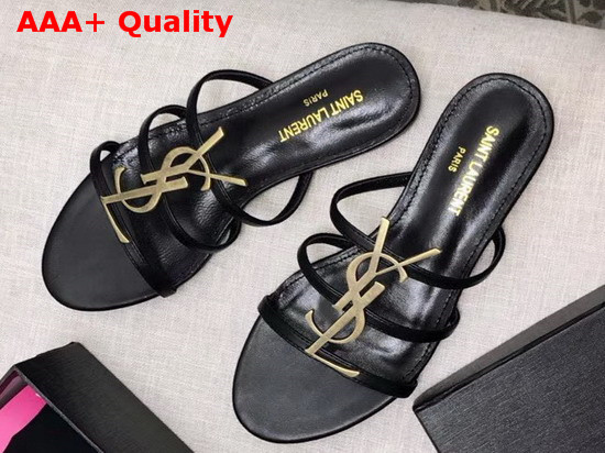 Saint Laurent Cassandra Flat Sandals in Black Patent Leather Replica