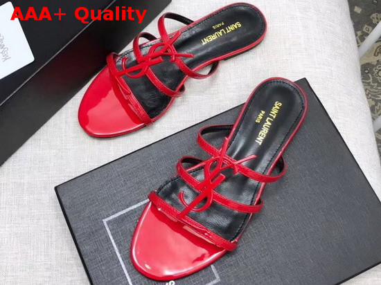 Saint Laurent Cassandra Flat Sandals in Red Patent Leather Replica