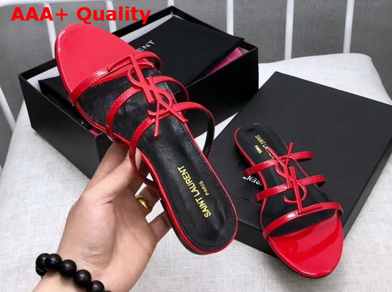 Saint Laurent Cassandra Flat Sandals in Red Patent Leather Replica