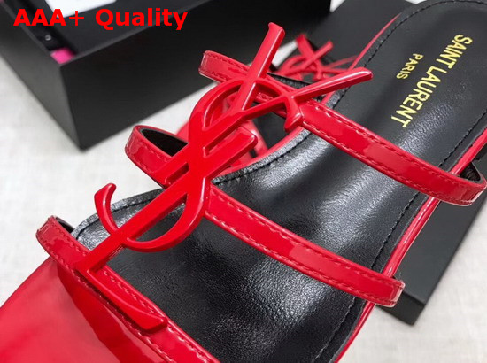 Saint Laurent Cassandra Flat Sandals in Red Patent Leather Replica