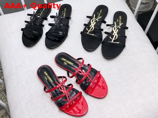 Saint Laurent Cassandra Flat Sandals in Red Patent Leather Replica